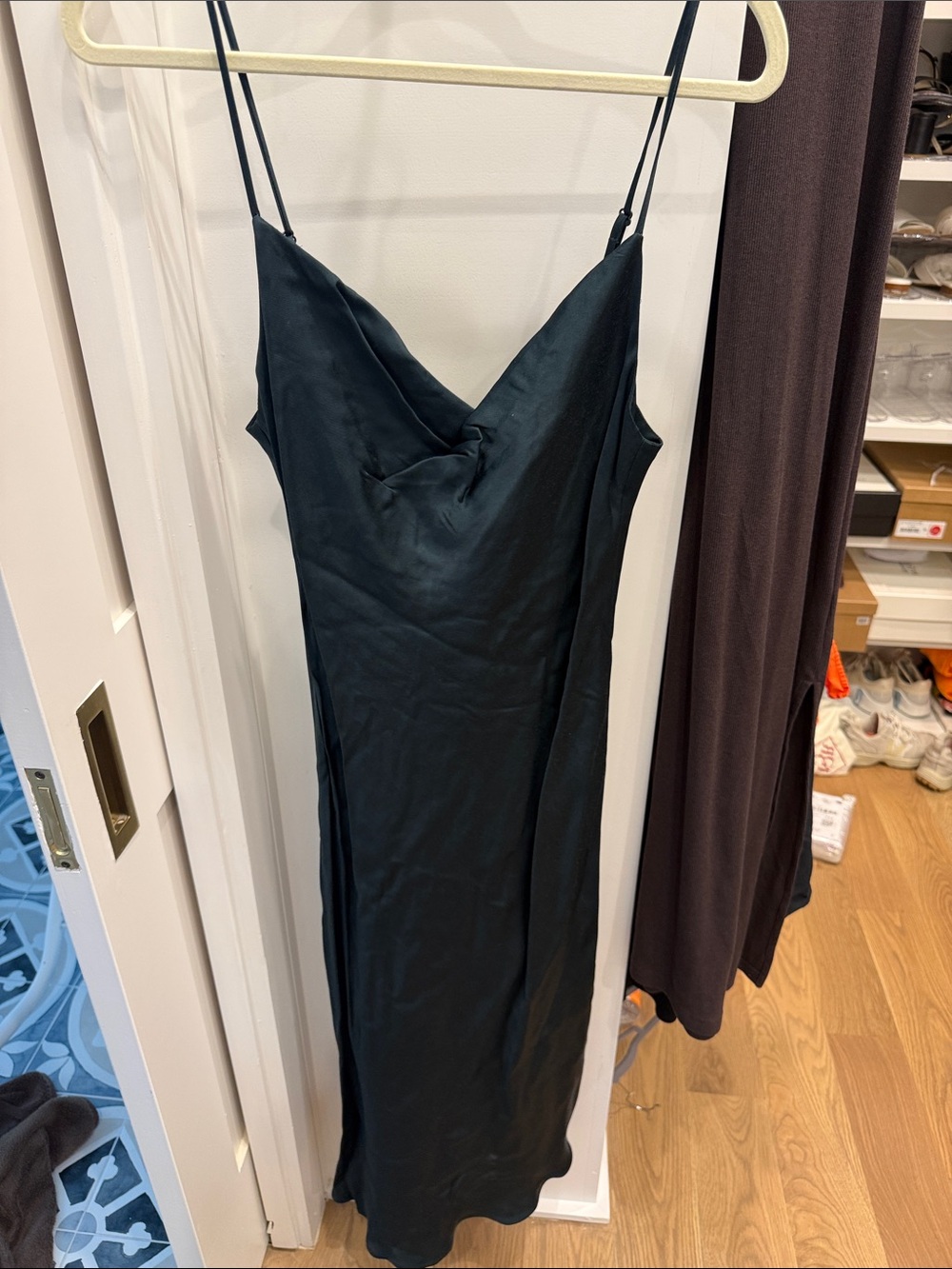 Zara Emerald Green Satin Slip Dress with Cowl Neck